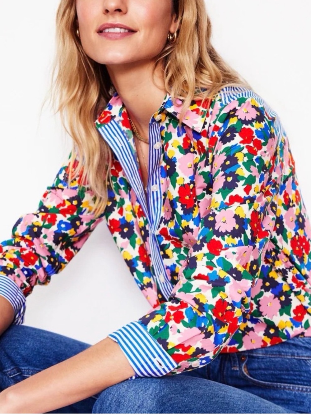 BODEN Sienna Cotton Shirt - Multi-Painterly Meadows Size 6P NWT